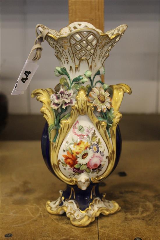 A Coalport flower encrusted vase, Coalbrookdale style